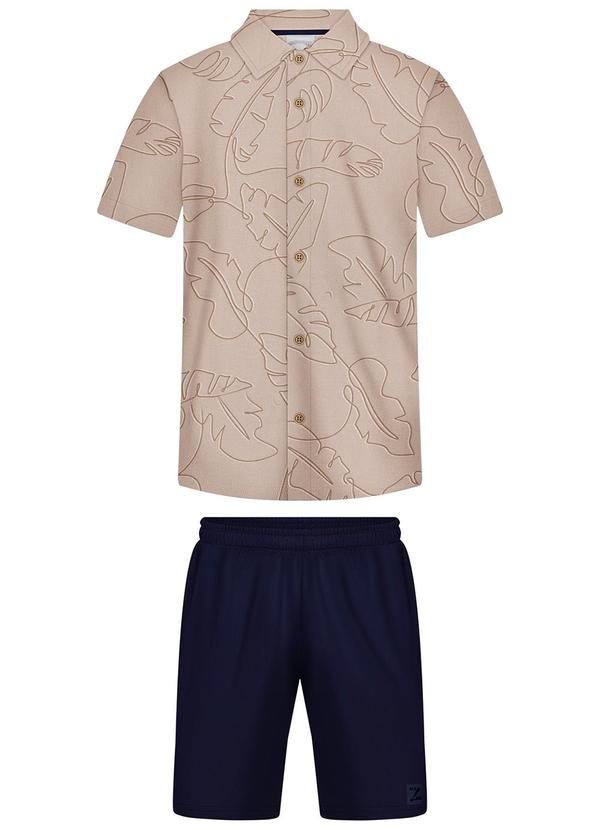 Conjunto com Bermuda e Camisa Estampada Bege