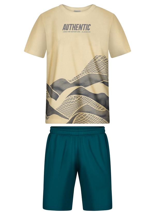 Conjunto com Bermuda e Camiseta Estampada Bege