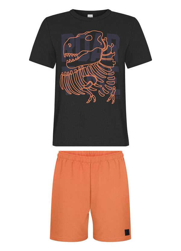 Conjunto com Bermuda e Camiseta Estampada Preto