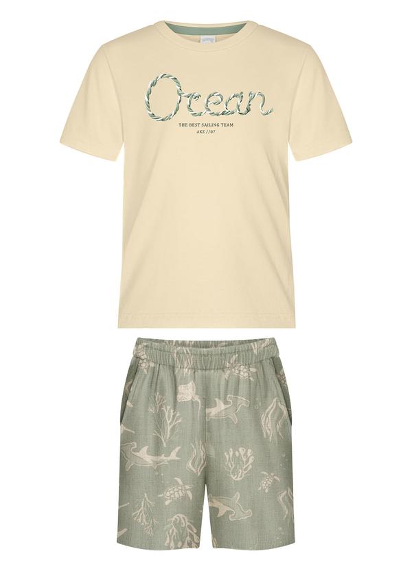 Vista 2 Conjunto com Bermuda Estampada e Camiseta Verde Alakazoo Alakazoo