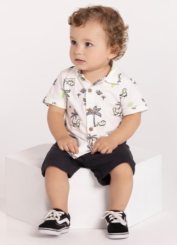 Vista 2 Conjunto com Camisa Estampada e Bermuda Branco Alakazoo Alakazoo