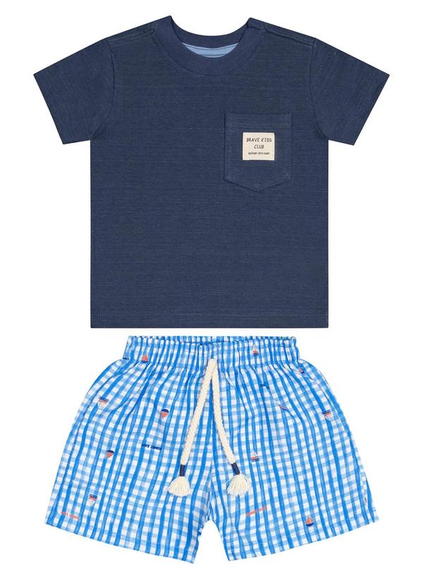 Conjunto com Camiseta e Bermuda Bebê Azul
