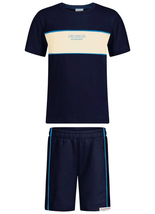 Conjunto com Camiseta e Bermuda de Moletom Azul