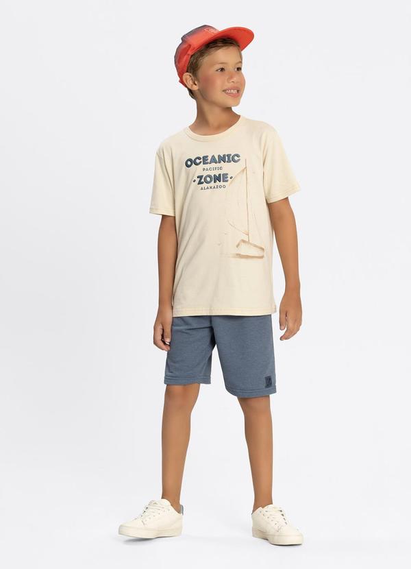 Conjunto com Camiseta e Bermuda de Moletom Bege