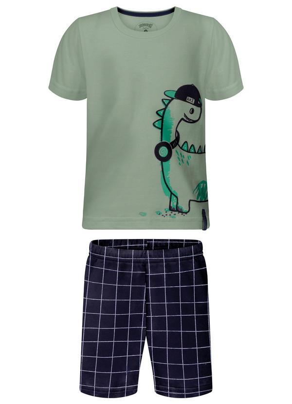 Conjunto com Camiseta e Bermuda Grid Azul