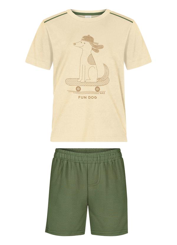 Conjunto com Camiseta e Bermuda Listrada Bege