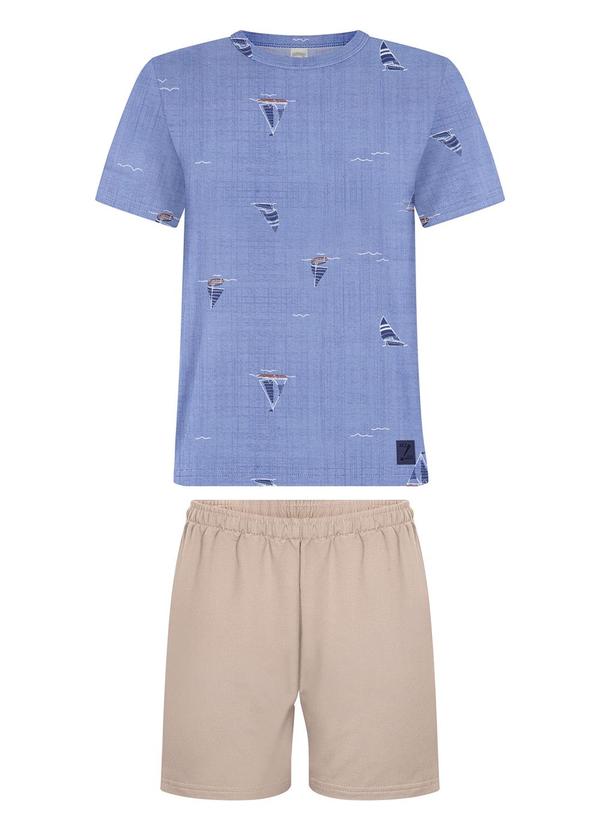 Conjunto com Camiseta Estampada e Bermuda Azul