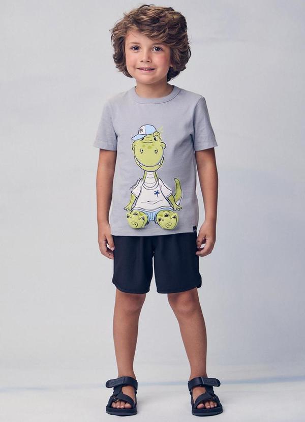 Conjunto com Estampa Interativa de Dino Cinza