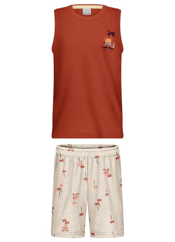 Conjunto com Regata Bordada e Bermuda Laranja
