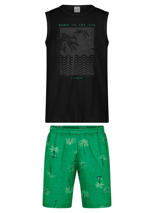 Vista 2 Conjunto com Regata e Bermuda Estampada Verde Alakazoo Alakazoo