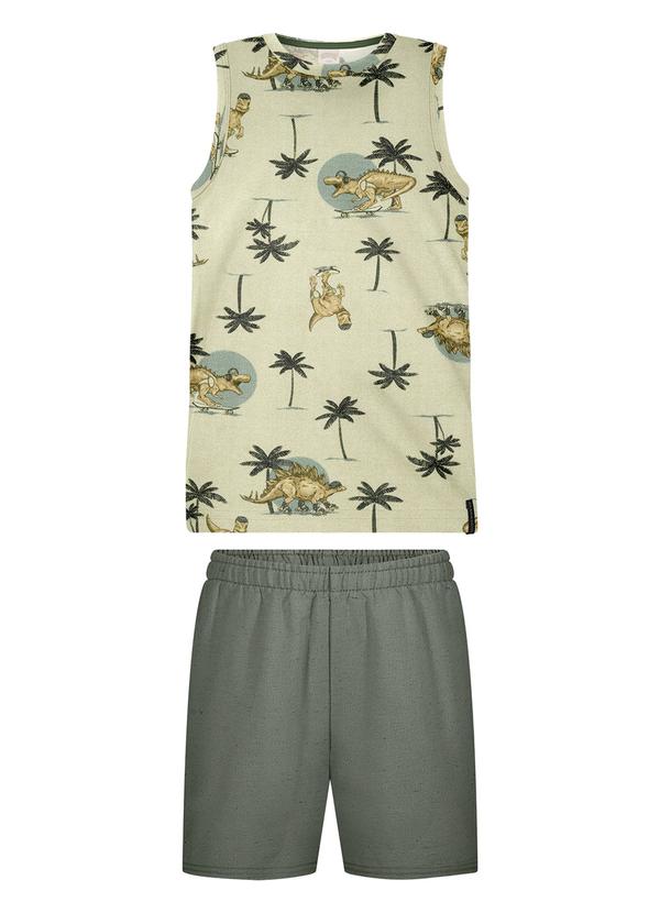 Conjunto com Regata Estampada e Bermuda Bege