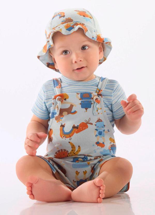 Vista 2 Conjunto Comfy Body Jardineira Up Baby Azul Up Baby