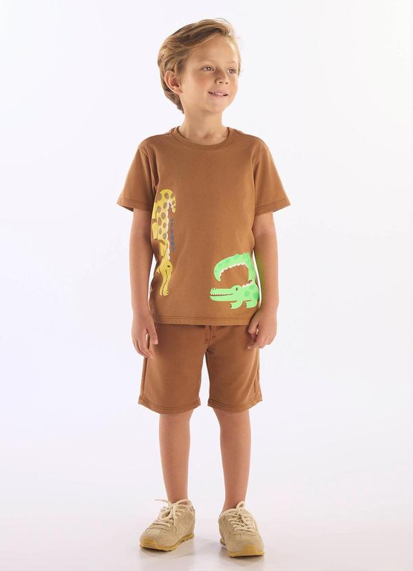 Vista 2 Conjunto Crocodilo Camiseta Bermuda Up Baby Marrom