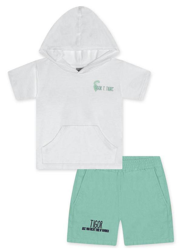 Vista 2 Conjunto Curto com Capuz Bebê Masculino Branco Tigor T. Tigre Tigor T. Tigre