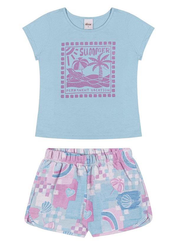 Vista 2 Conjunto Curto Infantil Menina Verão Azul Elian Elian