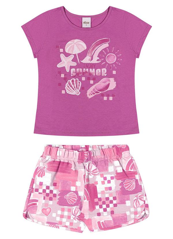 Vista 2 Conjunto Curto Infantil Menina Verão Rosa Elian Elian