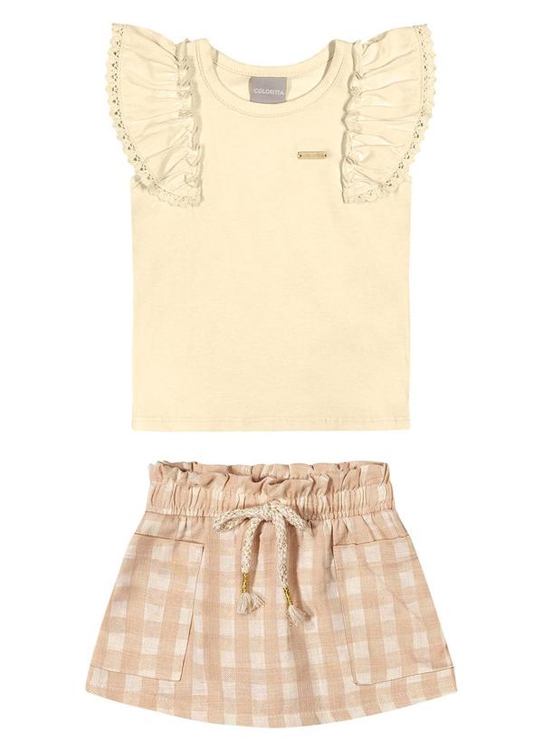 Vista 2 Conjunto Curto Infantil Menina Xadrez Amarelo Colorittá Colorittá