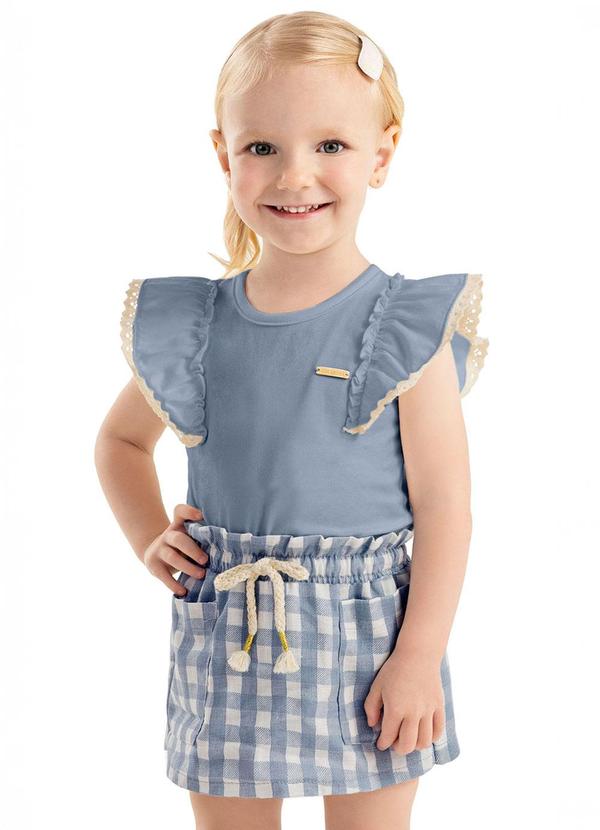 Vista 2 Conjunto Curto Infantil Menina Xadrez Azul Colorittá Colorittá