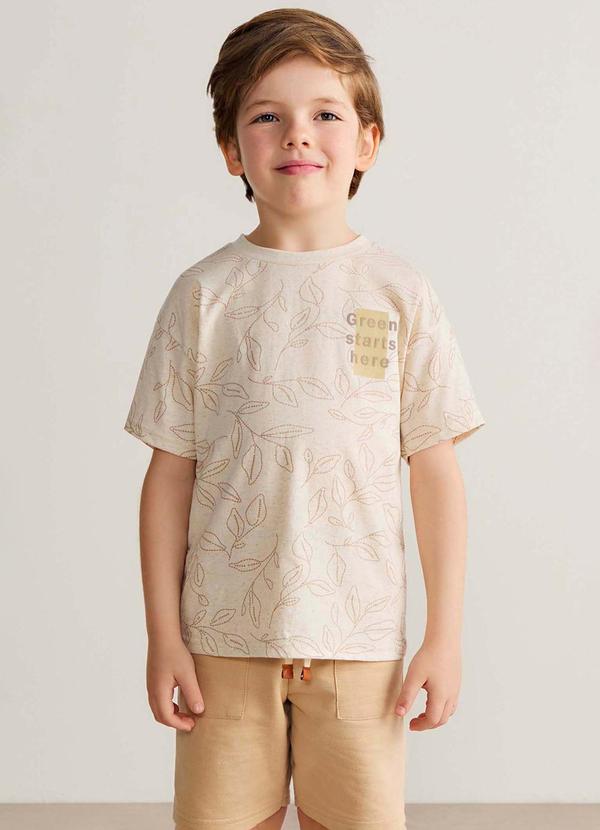 Conjunto Curto Infantil Menino Folhas Bege