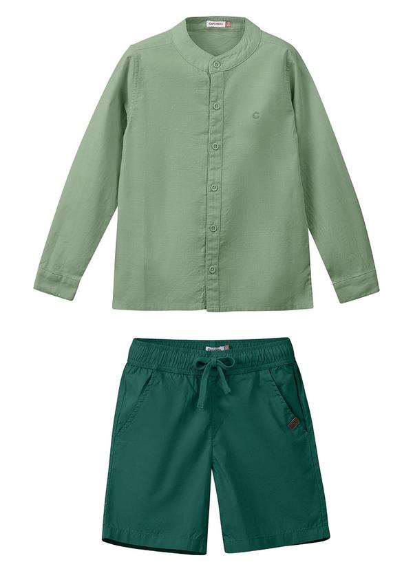 Vista 2 Conjunto de Camisa Bordada Menino Verde Menta Carinhoso Carinhoso