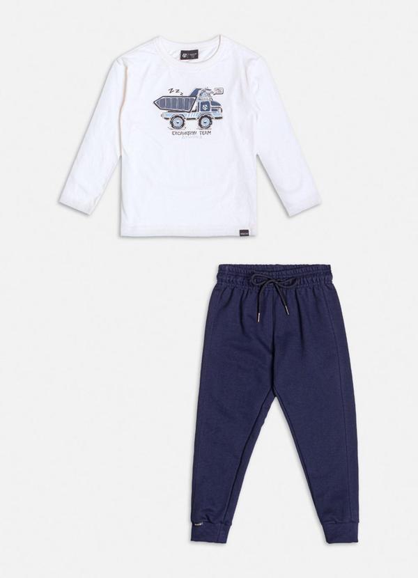 Conjunto de Moletom Estampa de Caminhão Branco