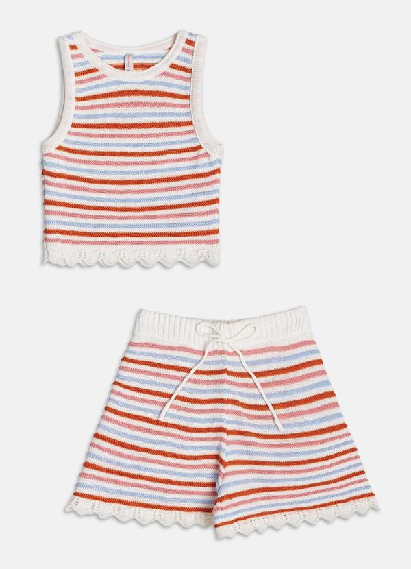 Conjunto de Tricot Listrado Multi Colorido
