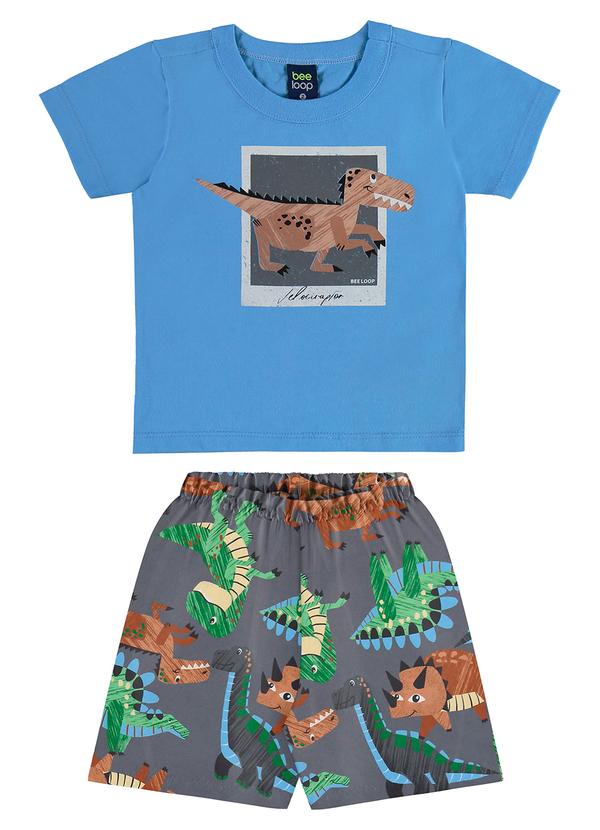 Conjunto Dino Camiseta Bermuda Azul