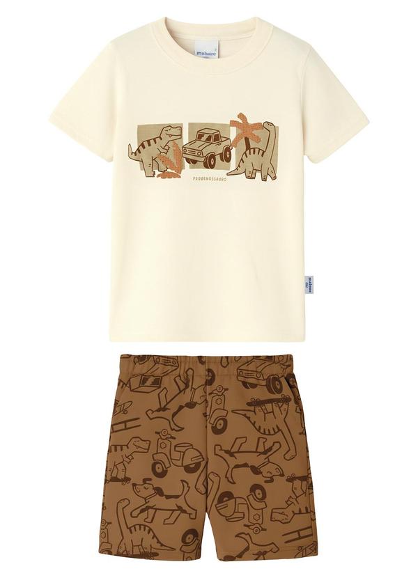 Conjunto Dinossauros em Moletinho Off White