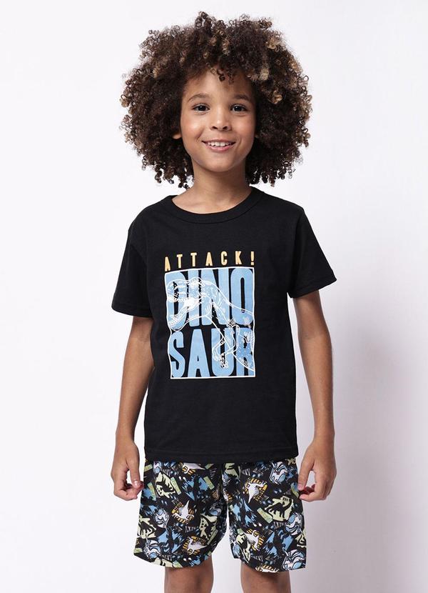 Conjunto Infantil Algodão Estampado Dino Preto