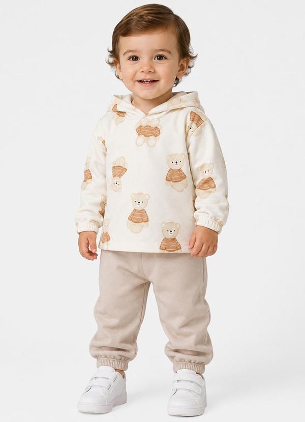 Conjunto Infantil Blusão com Capuz e Calça Bege