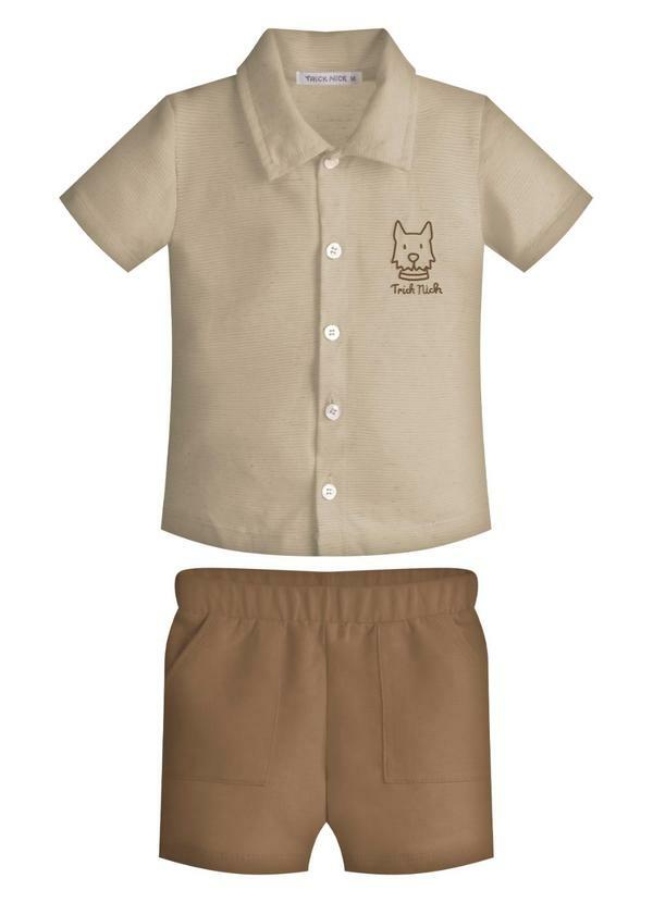 Conjunto Infantil Camisa com Bermuda Marrom