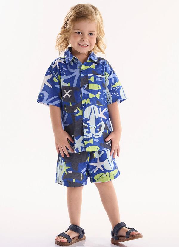 Vista 2 Conjunto Infantil Camisa e Short Azul Três e Já Três e Já