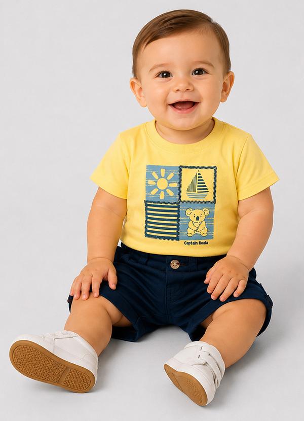 Conjunto Infantil Camiseta com Bermuda Amarelo
