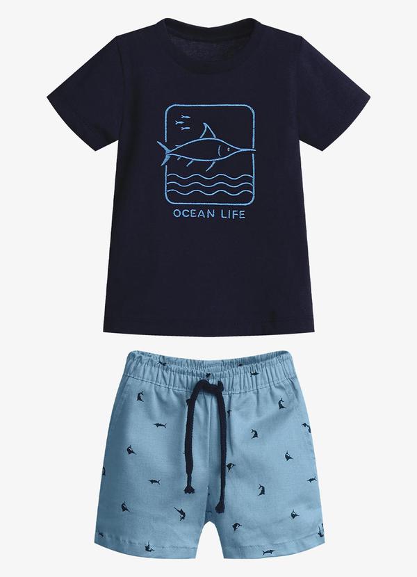 Conjunto Infantil Camiseta com Bermuda Azul