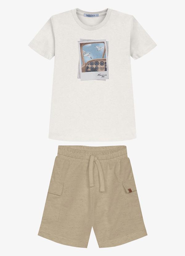 Conjunto Infantil Camiseta com Bermuda Bege