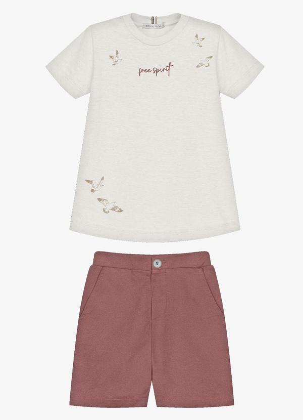 Conjunto Infantil Camiseta com Bermuda Bege