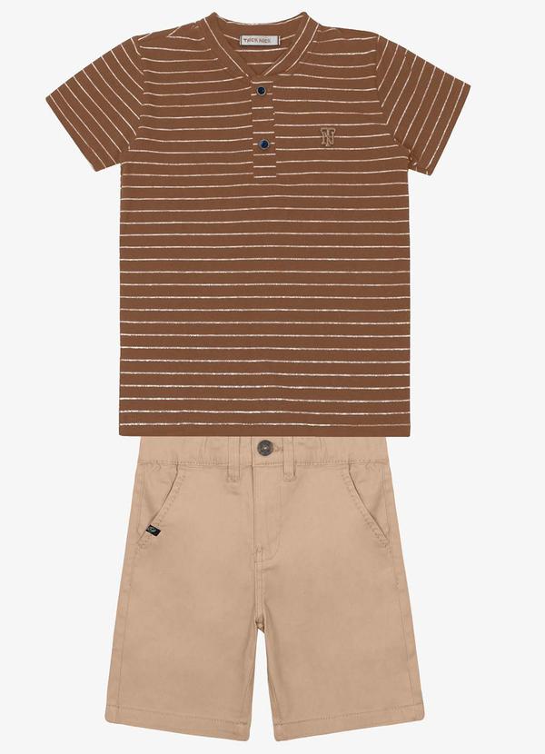 Vista 2 Conjunto Infantil Camiseta com Bermuda Marrom Trick Nick Trick Nick