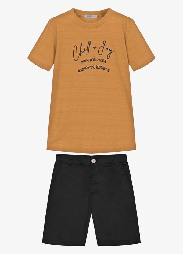 Conjunto Infantil Camiseta com Bermuda Marrom