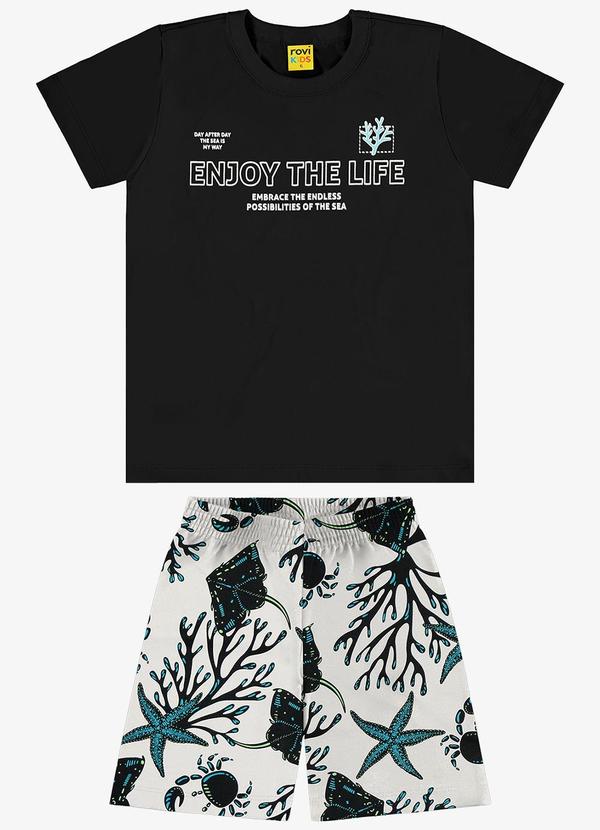 Vista 2 Conjunto Infantil Camiseta com Bermuda Preto Rovi Kids Rovi Kids