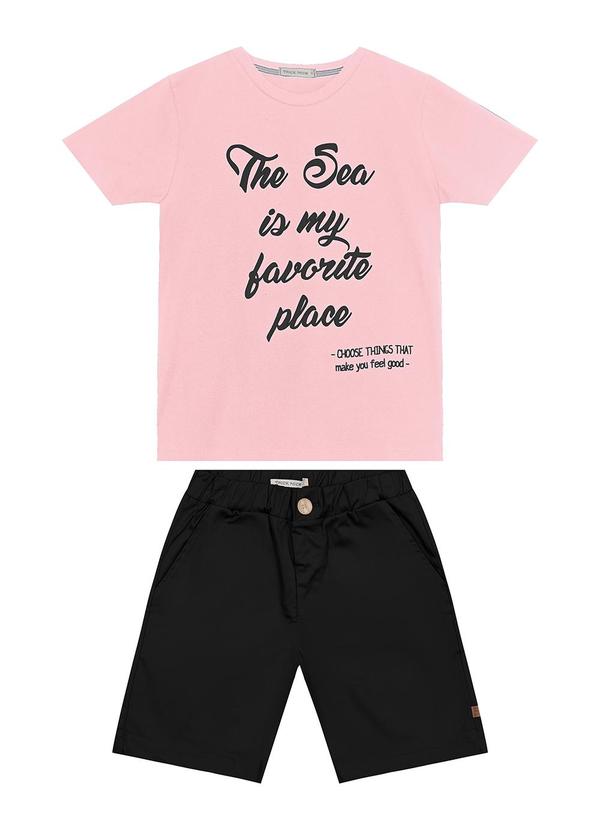 Vista 2 Conjunto Infantil Camiseta com Bermuda Rosa Trick Nick Trick Nick