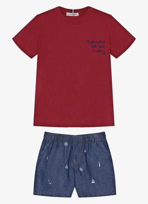 Conjunto Infantil Camiseta com Bermuda Vermelho