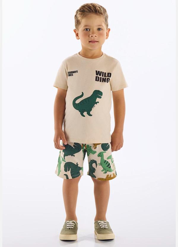 Conjunto Infantil Camiseta e Bermuda Bege