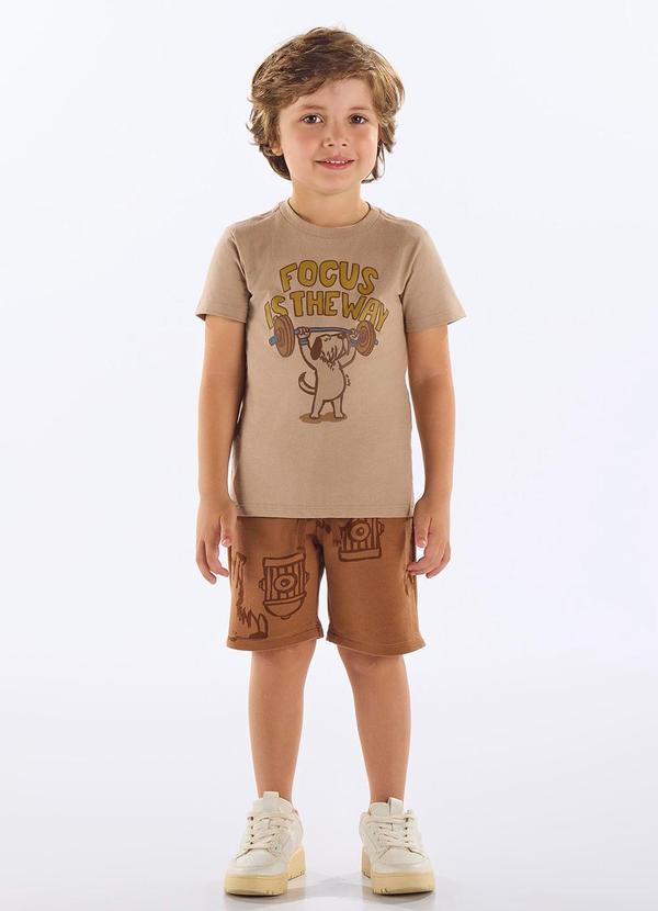 Conjunto Infantil Camiseta e Bermuda Bege