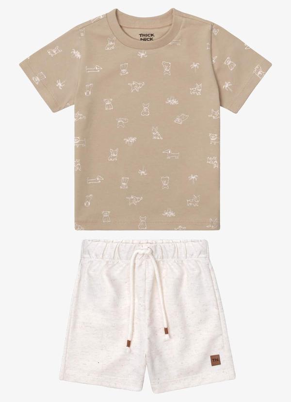 Conjunto Infantil Camiseta e Bermuda Bege