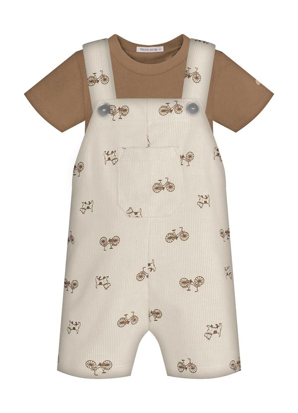 Conjunto Infantil Camiseta e Jardineira Bege