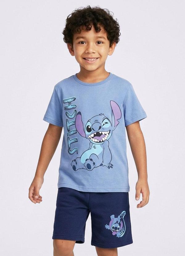 Conjunto Infantil Curto Stitch Azul