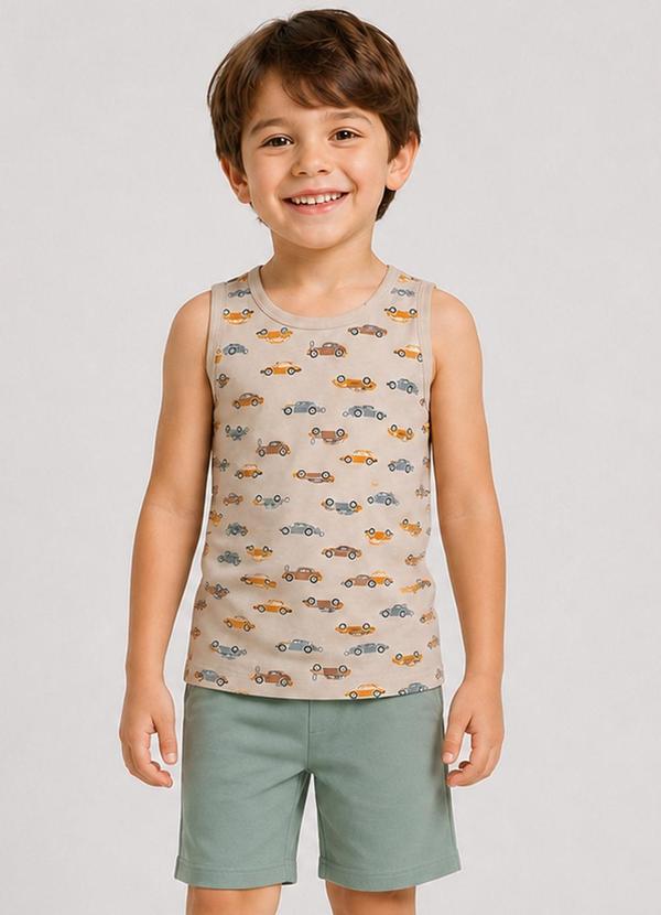 Conjunto Infantil Machão e Bermuda Bege