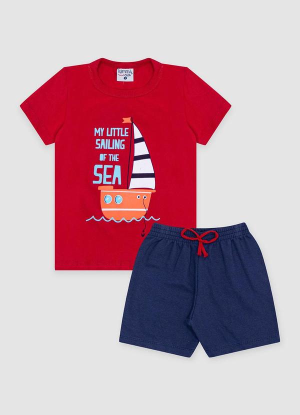 Vista 2 Conjunto Infantil Masculino Barco Vermelho Turminha Turminha