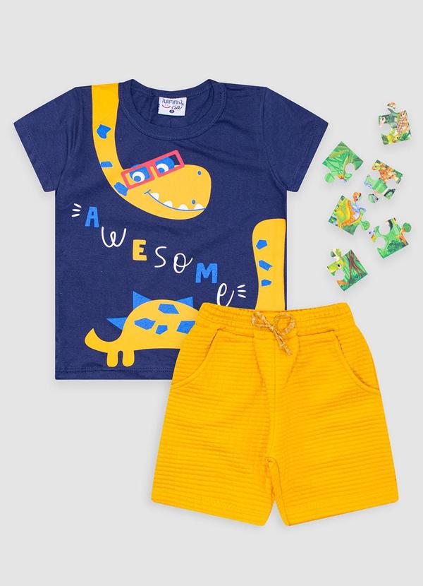 Vista 2 Conjunto Infantil Meia Malha/Gorgurim Azul Turminha Turminha