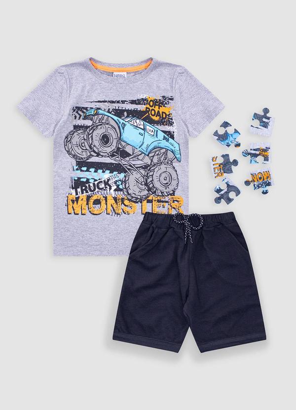 Conjunto Infantil Meia Malha/Moletinho Cinza